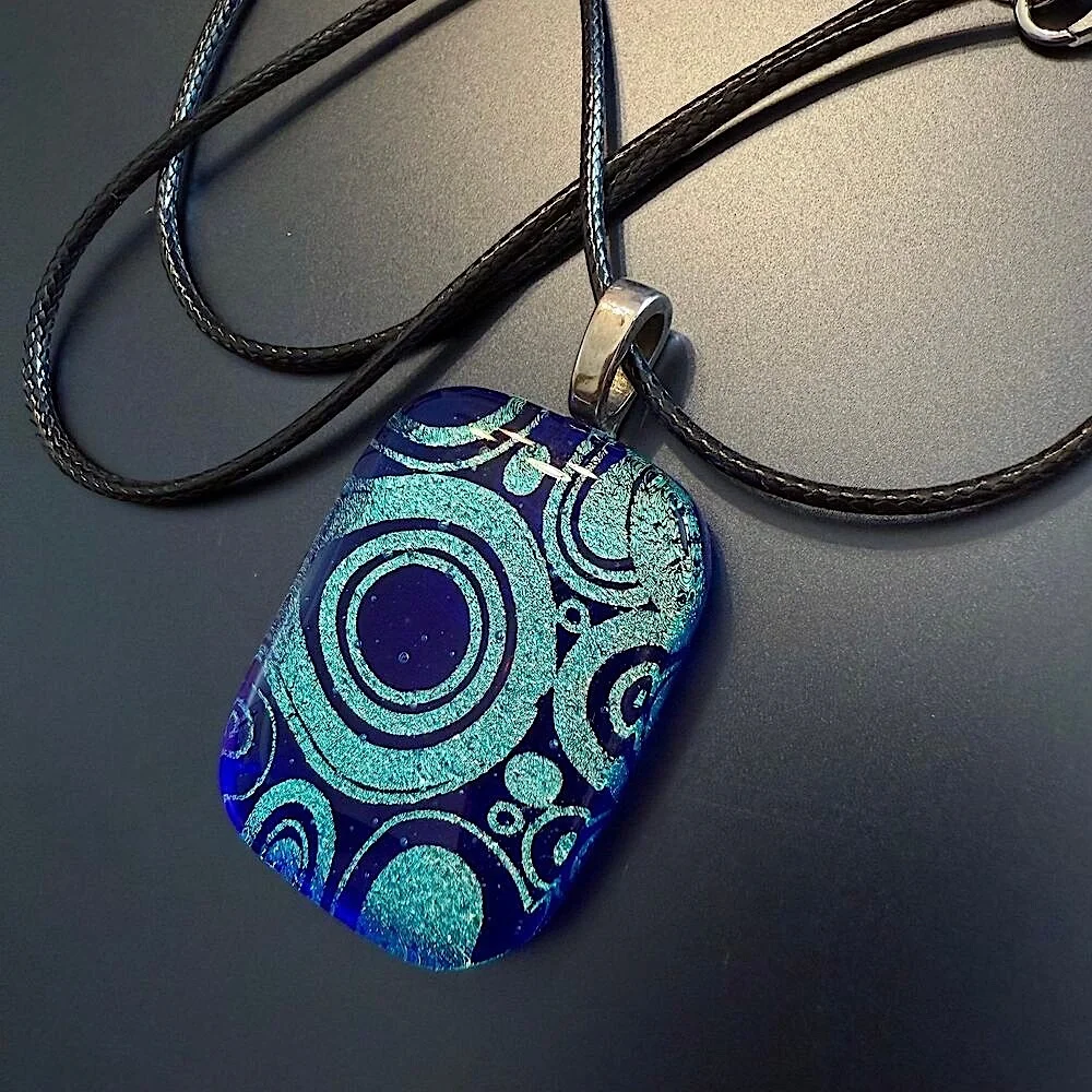 🎉HP!🎉Geometric Dichroic Blue Artisan Glass Pendant